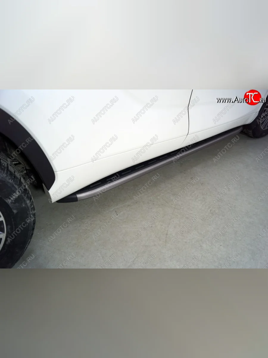 Пороги алюминиевые с пластиковой накладкой ТСС Тюнинг Toyota Highlander XU70 (2020-2025) (карбон серые)  в Воронеже Воронежской области