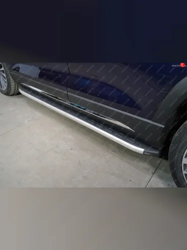 Пороги алюминиевые с пластиковой накладкой ТСС Тюнинг (серые) Jetour X90 Plus (2021-2025)