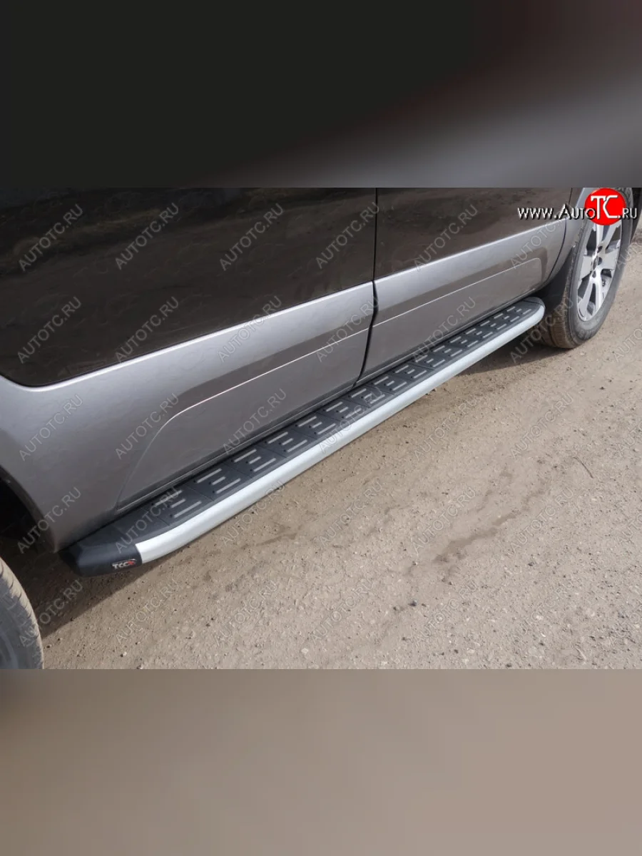 Пороги алюминиевые с пластиковой накладкой ТСС Тюнинг KIA Mohave HM рестайлинг (2017-2020) (серые)  в Перми Пермском крае