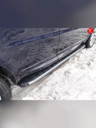 Пороги алюминиевые с пластиковой накладкой ТСС Тюнинг (серые) Land Rover Range Rover Sport 2 L494 дорестайлинг (2013-2017)