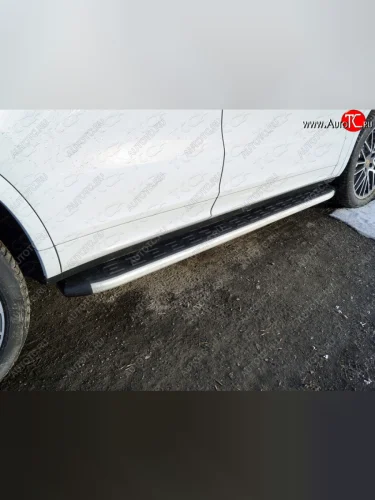 Пороги алюминиевые с пластиковой накладкой ТСС Тюнинг (серые) Porsche Cayenne PO536 (2018-2025)