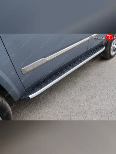 Пороги алюминиевые с пластиковой накладкой R-Line ТСС Тюнинг (серые) Cadillac Escalade GMTK2 джип 5 дв. короткая база (2015-2020)