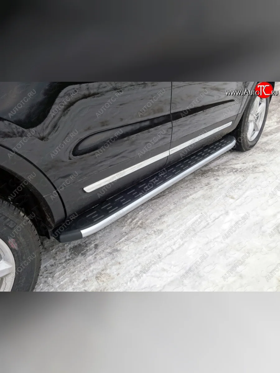 Пороги алюминиевые с пластиковой накладкой ТСС Тюнинг Ford Explorer U502 1-ый рестайлинг, 5 дв. (2015-2018) (серые)  в Керчи Республика Крым