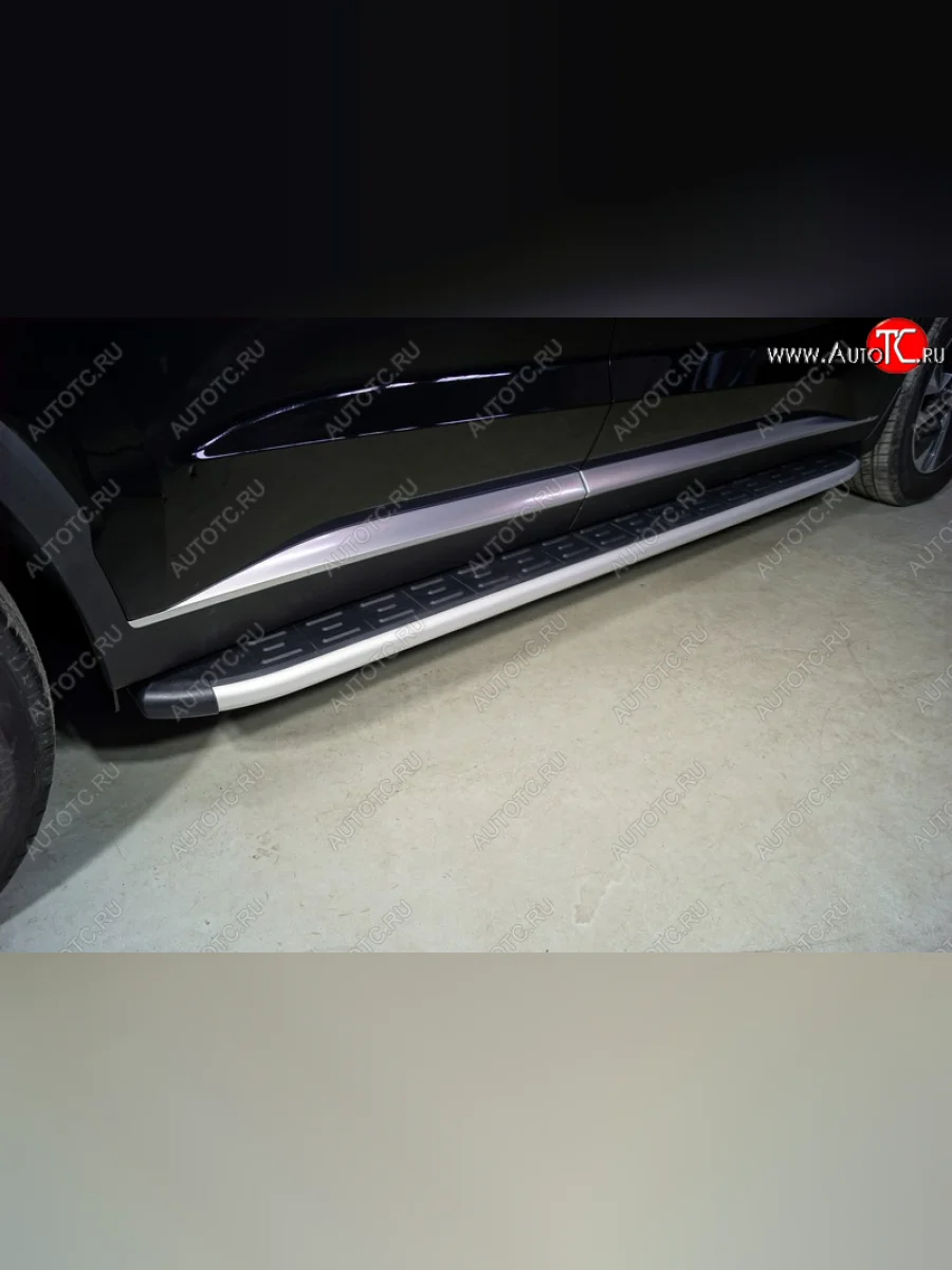 Пороги алюминиевые с пластиковой накладкой ТСС Тюнинг Hyundai Palisade LX2 (2018-2022) (серые)  в Керчи Республика Крым