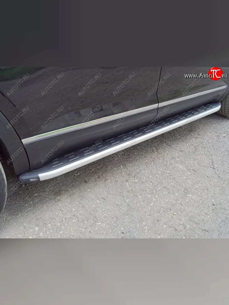 Пороги алюминиевые с пластиковой накладкой ТСС Тюнинг Volkswagen Teramont 1 CA1 дорестайлинг (2016-2020) (серые)  в Воронеже Воронежской области