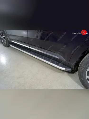 Пороги алюминиевые с пластиковой накладкой ТСС Тюнинг (серые) KIA Carnival KA4 минивэн дорестайлинг (2020-2023)