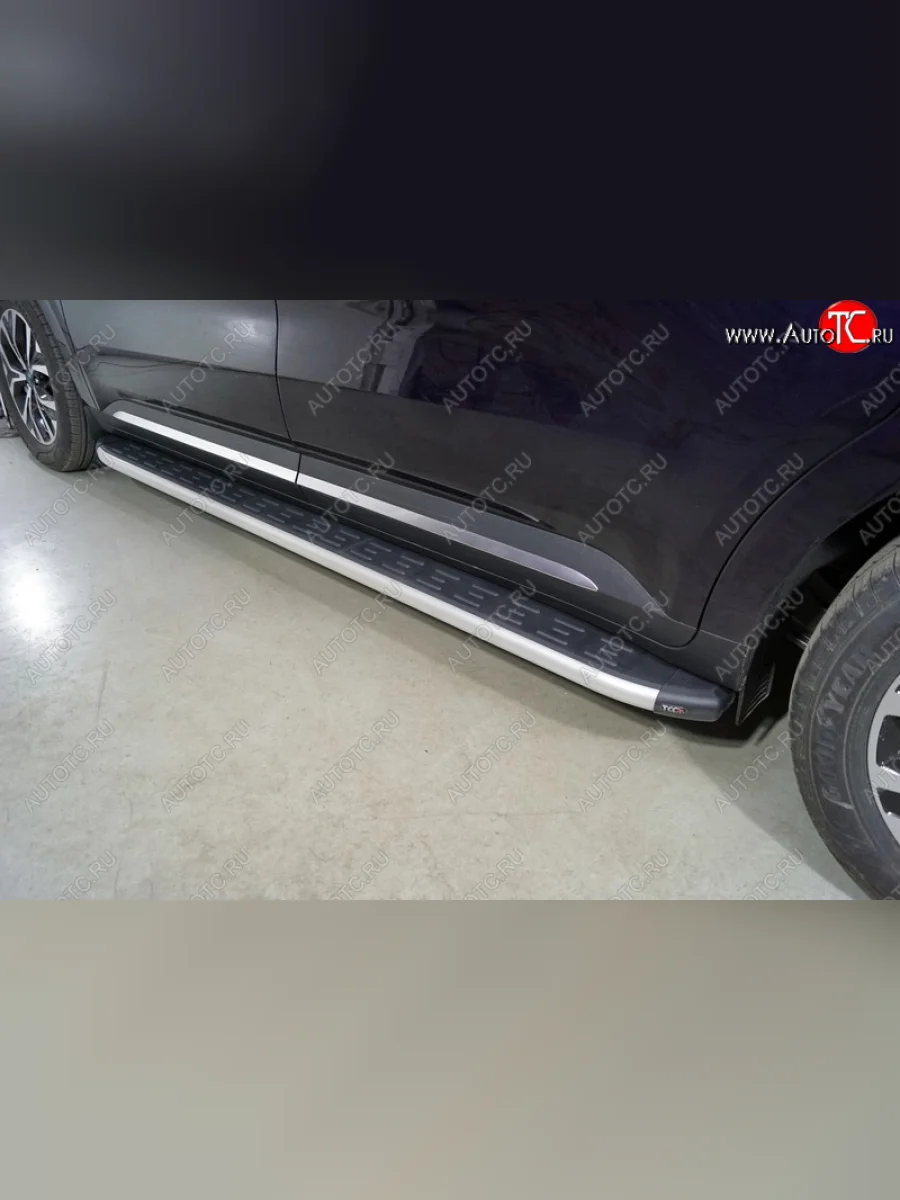 Пороги алюминиевые с пластиковой накладкой ТСС Тюнинг KIA Carnival KA4 минивэн дорестайлинг (2020-2023) (серые)  в Керчи Республика Крым