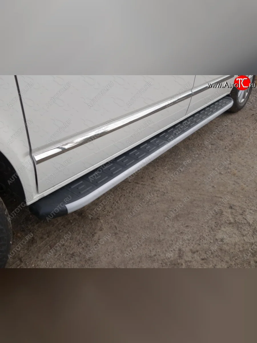 Пороги алюминиевые с пластиковой накладкой ТСС Тюнинг Volkswagen Multivan T6 дорестайлинг (2016-2019) (серые)  в Перми Пермском крае