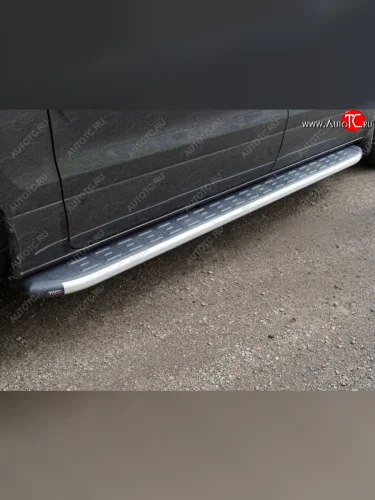 Пороги алюминиевые с пластиковой накладкой ТСС Тюнинг (серые) Hyundai Starex/Grand Starex/H1 TQ рестайлинг (2014-2018)