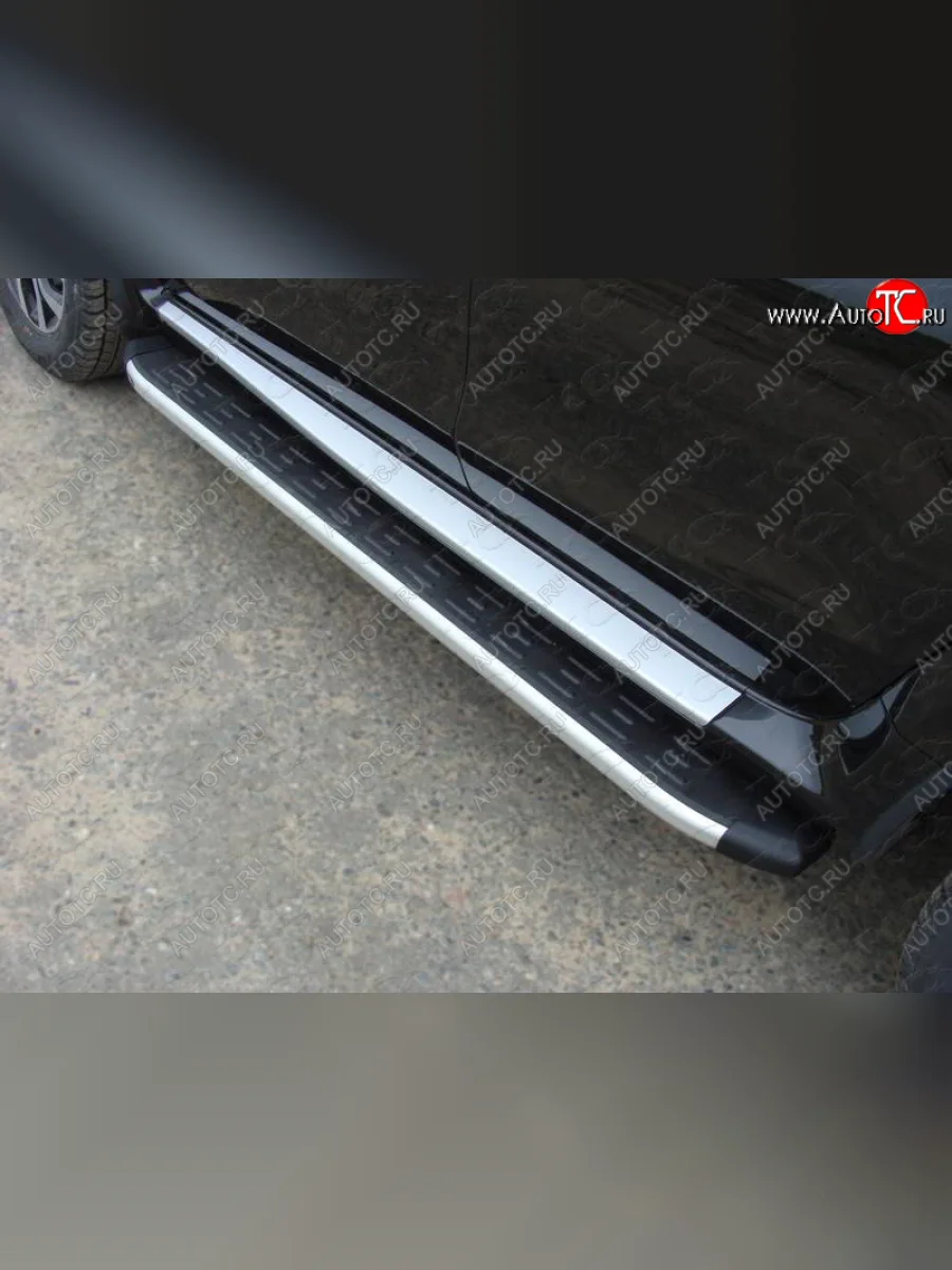 Пороги алюминиевые с пластиковой накладкой ТСС Тюнинг Nissan Terrano D10 дорестайлинг (2013-2016) (серые)  в Самаре Самарской области