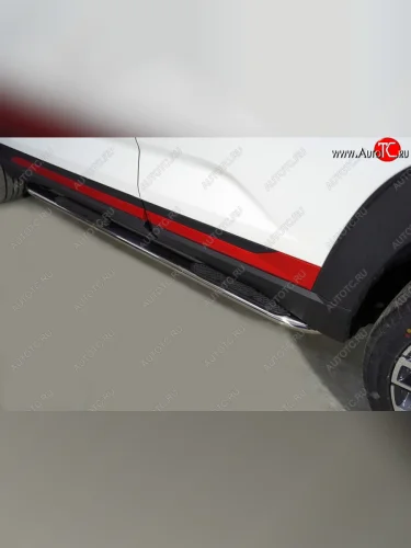 Пороги овальные гнутые с накладкой 75х42 мм ТСС Тюнинг (серые) Changan CS35 Plus рестайлинг (2021-2025)