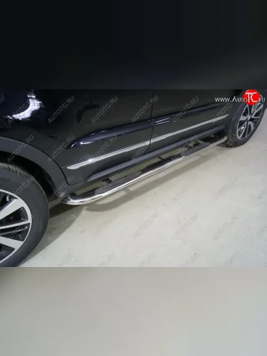 Пороги овальные гнутые с накладкой 75х42 мм ТСС Тюнинг (серые) Changan CS55 рестайлинг (2018-2023)