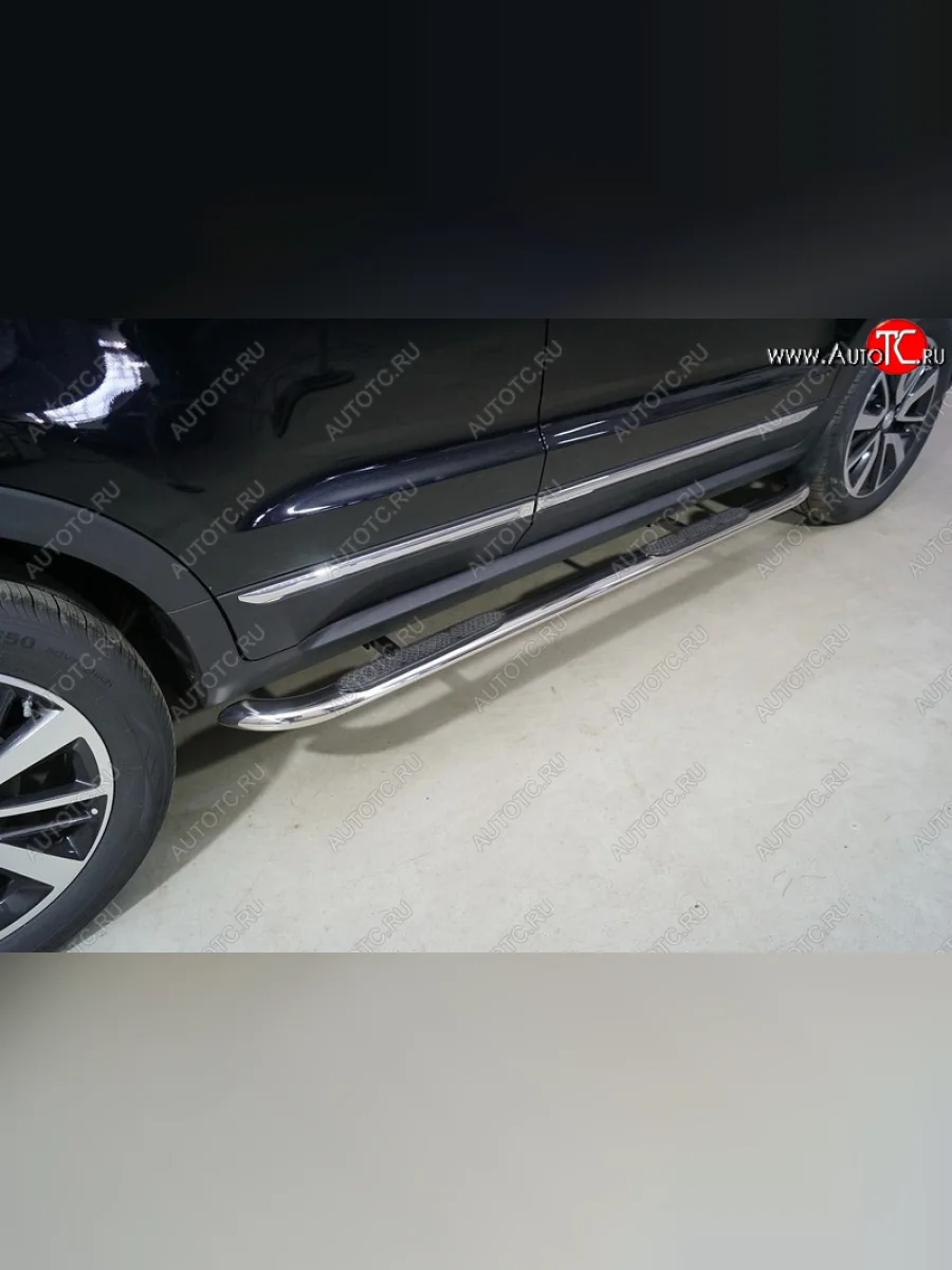 Пороги овальные гнутые с накладкой 75х42 мм ТСС Тюнинг Changan CS55 дорестайлинг (2017-2018) (серые)  в Перми Пермском крае