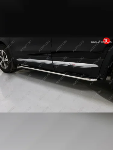 Пороги овальные гнутые с накладкой 75х42 мм ТСС Тюнинг (серые) Changan CS75 1-ый рестайлинг (2018-2022)