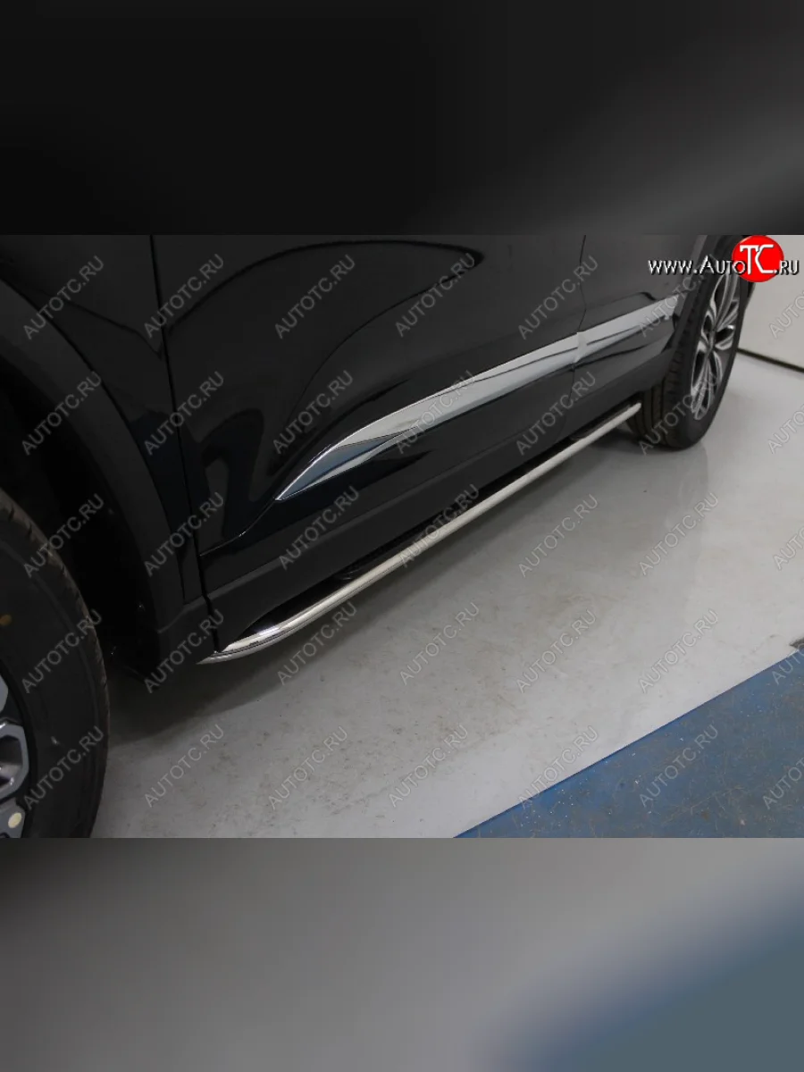 Пороги овальные гнутые с накладкой 75х42 мм ТСС Тюнинг Chery Tiggo 8 1 T18 рестайлинг (2019-2023) (серые)  в Перми Пермском крае