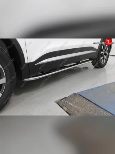 Пороги овальные гнутые с накладкой 75х42 мм ТСС Тюнинг (серые) Chery Tiggo 7 PRO (2019-2025)