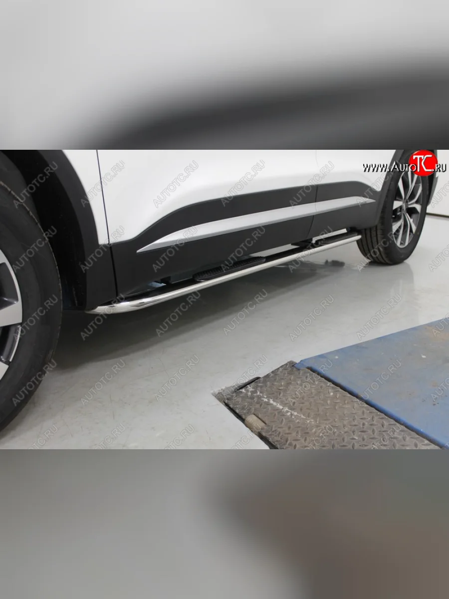 Пороги овальные гнутые с накладкой 75х42 мм ТСС Тюнинг Chery Tiggo 7 PRO (2019-2025) (серые)  в Самаре Самарской области