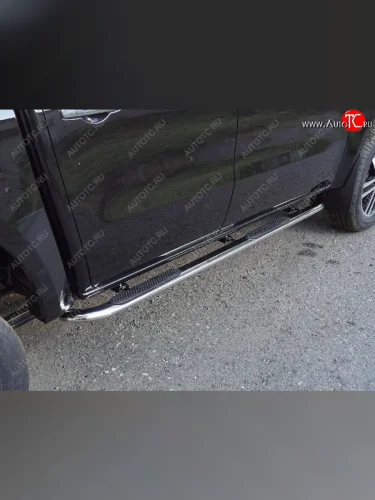 Пороги овальные гнутые с накладкой 75х42 мм ТСС Тюнинг (серые) Dong Feng DF6 пикап (2022-2025)