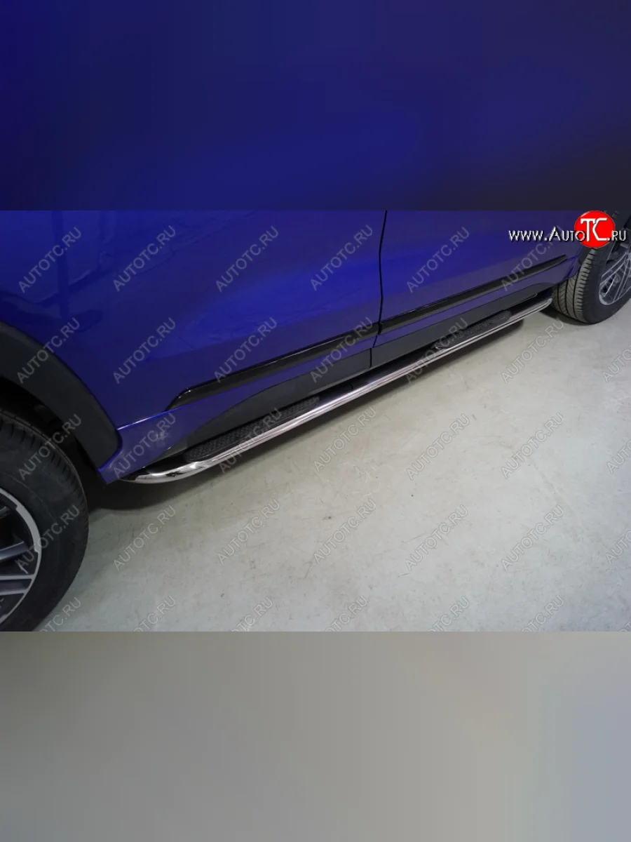 Пороги овальные гнутые с накладкой 75х42 мм ТСС Тюнинг EXEED LX 1-ый рестайлинг (2021-2025) (серые)  с доставкой в г. Керчь