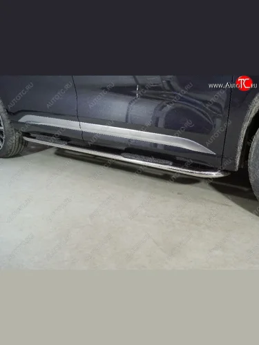 Пороги овальные гнутые с накладкой 75х42 мм ТСС Тюнинг (серые) EXEED VX дорестайлинг (2020-2023)