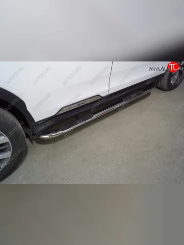 Пороги овальные гнутые с накладкой 75х42 мм ТСС Тюнинг (серые) GAC GS8 (2016-2023)