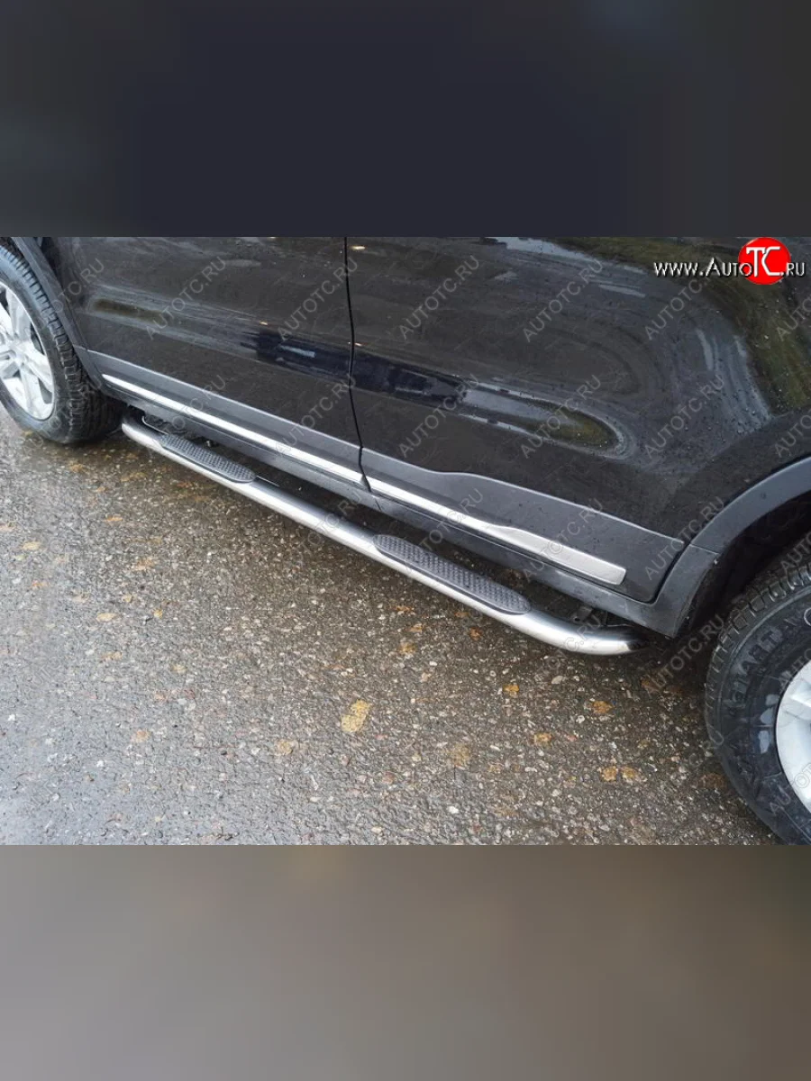 Пороги овальные (нержавейка 75х42 мм) ТСС Тюнинг Geely Atlas NL3 (2016-2022) (гнутые с накладкой)  в Керчи Республика Крым