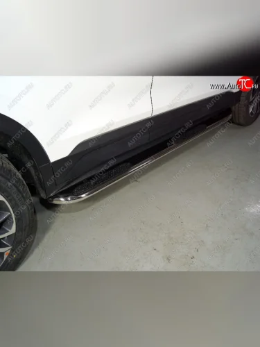 Пороги овальные гнутые с накладкой 75х42 мм ТСС Тюнинг (серые) Geely Coolray SX11 дорестайлинг (2018-2023)