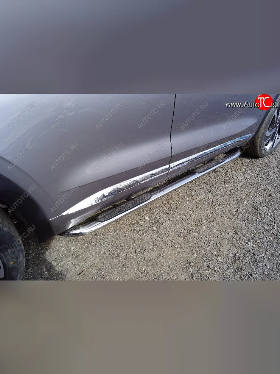 Пороги овальные гнутые с накладкой 75х42 мм ТСС Тюнинг Geely Monjaro (2022-2025) (серые)  в Самаре Самарской области