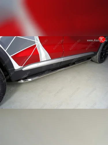 Пороги овальные гнутые с накладкой (d75х42 мм) ТСС Тюнинг Geely Tugella FY11,HPBA4 рестайлинг (2022-2025)