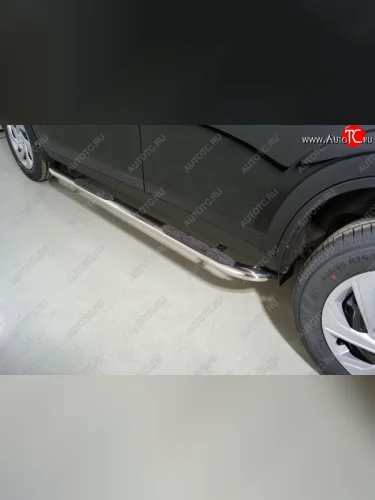 Пороги овальные гнутые с накладкой 75х42 мм ТСС Тюнинг (серые) Haval Dargo (2022-2025)