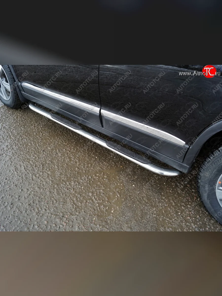 Пороги овальные гнутые с накладкой 75х42 мм Haval H6 (2013-2020) (серые)  в Перми Пермском крае