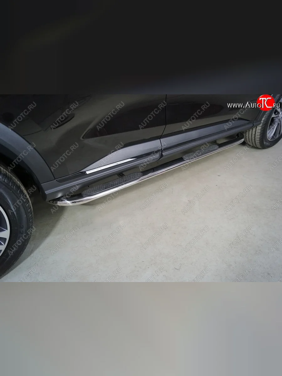 Пороги овальные гнутые с накладкой 75х42 мм Haval F7 рестайлинг (2022-2024) (серые)  в Керчи Республика Крым