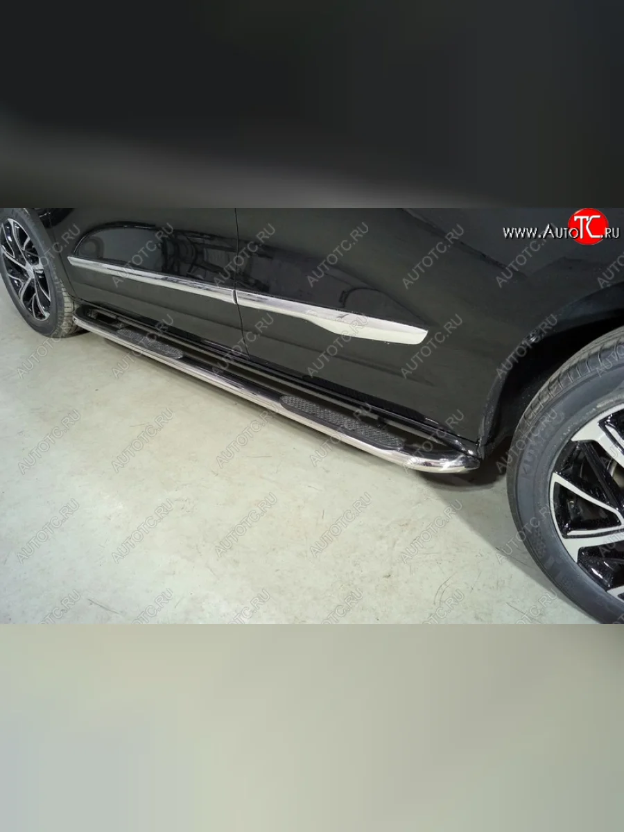 Пороги овальные гнутые с накладкой 75х42 мм Haval Jolion дорестайлинг (2020-2024) (серые)  В Кинешме Ивановской области