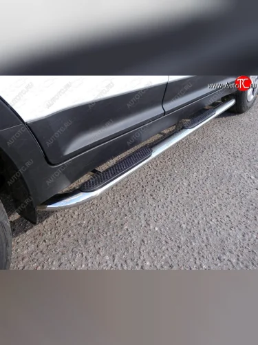 Пороги овальные гнутые с накладкой 75х42 мм (серые) Hyundai Creta GS рестайлинг (2019-2021)