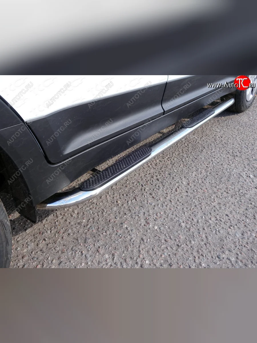 Пороги овальные гнутые с накладкой 75х42 мм Hyundai Creta GS рестайлинг (2019-2021) (серые)  в Самаре Самарской области