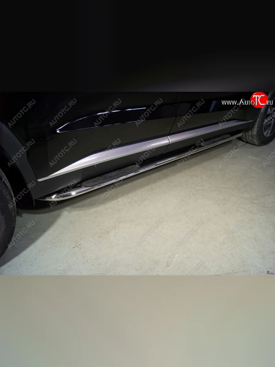 Пороги овальные гнутые с накладкой 75х42 мм Hyundai Palisade LX2 (2018-2022) (серые)  в Керчи Республика Крым