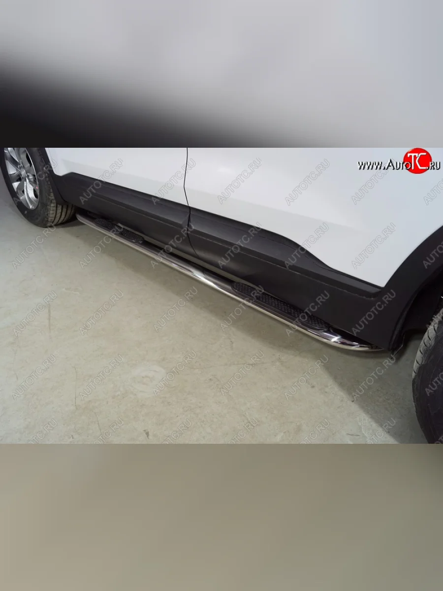 Пороги овальные гнутые с накладкой 75х42 мм Hyundai Santa Fe TM рестайлинг (2020-2022) (серые)  в Самаре Самарской области