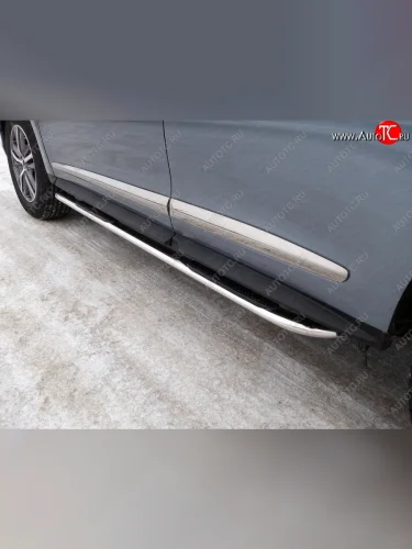 Пороги овальные гнутые с накладкой 75х42 мм (серые) INFINITI QX60 L50 рестайлинг (2016-2021)