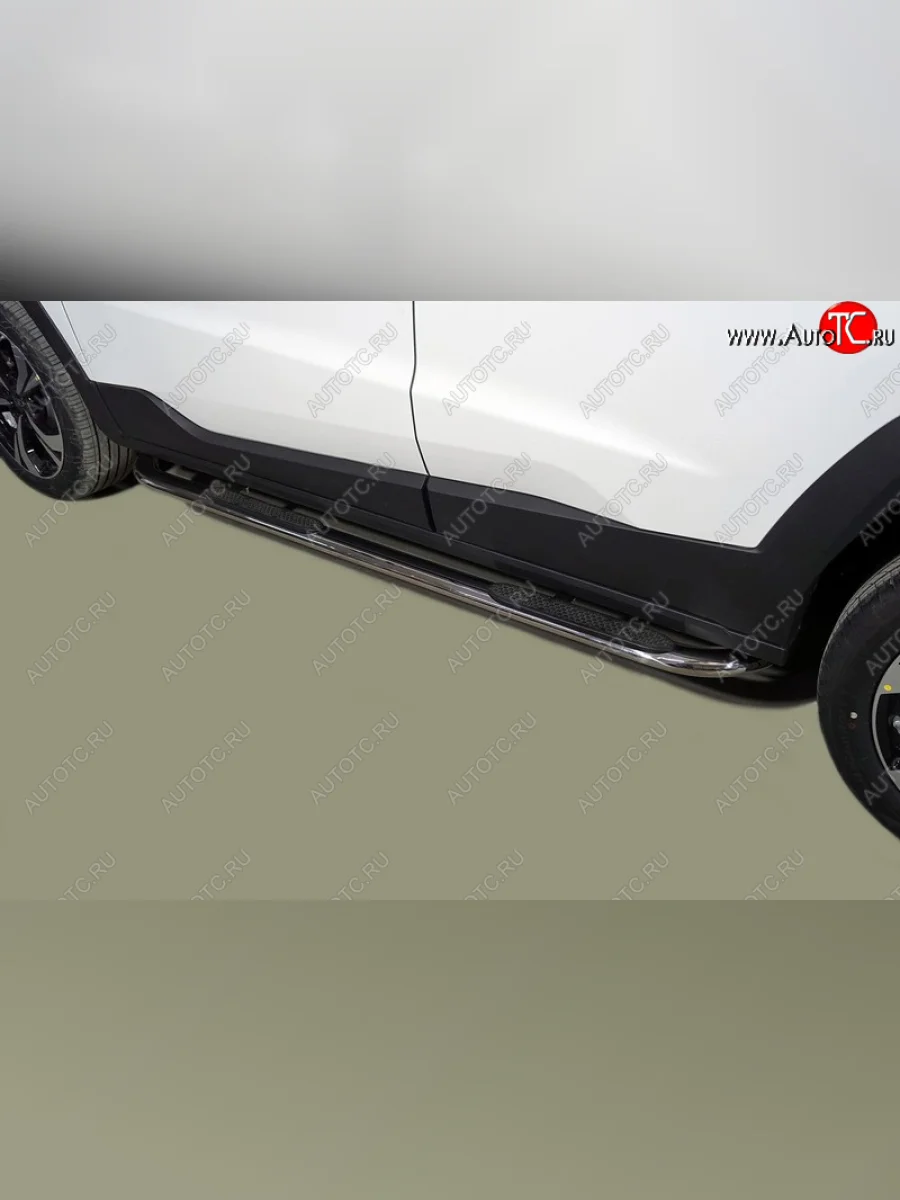 Пороги овальные гнутые с накладкой 75х42 мм JAC JS4 (2021-2025) (серые)  в Керчи Республика Крым