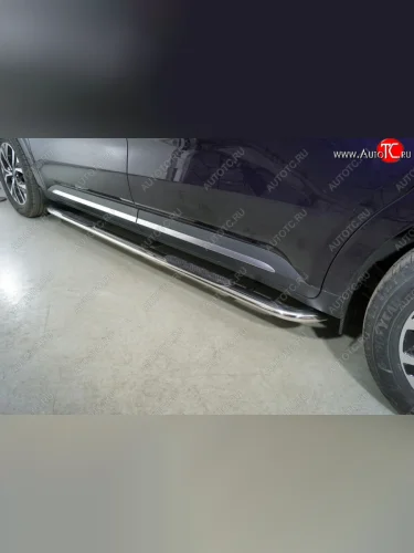 Пороги овальные гнутые с накладкой 75х42 мм (серые) KIA Carnival KA4 минивэн дорестайлинг (2020-2023)