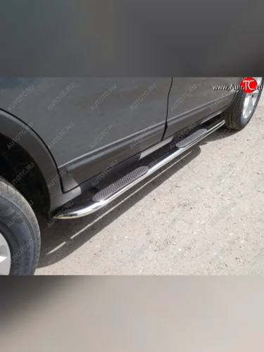 Пороги овальные гнутые с накладкой 75х42 мм (серые) KIA Sorento UM/Prime дорестайлинг (2014-2018)