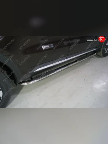 Пороги овальные гнутые с накладкой 75х42 мм (серые) KIA Sorento MQ4 (2020-2022)