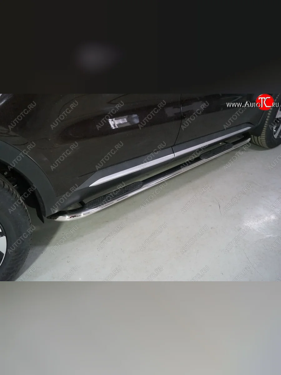 Пороги овальные гнутые с накладкой 75х42 мм KIA Sorento MQ4 (2020-2022) (серые)  в Керчи Республика Крым