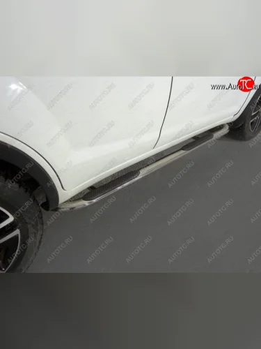 Пороги овальные гнутые с накладкой 75х42 мм (серые) Lifan X60 2-ой рестайлинг (2016-2025)