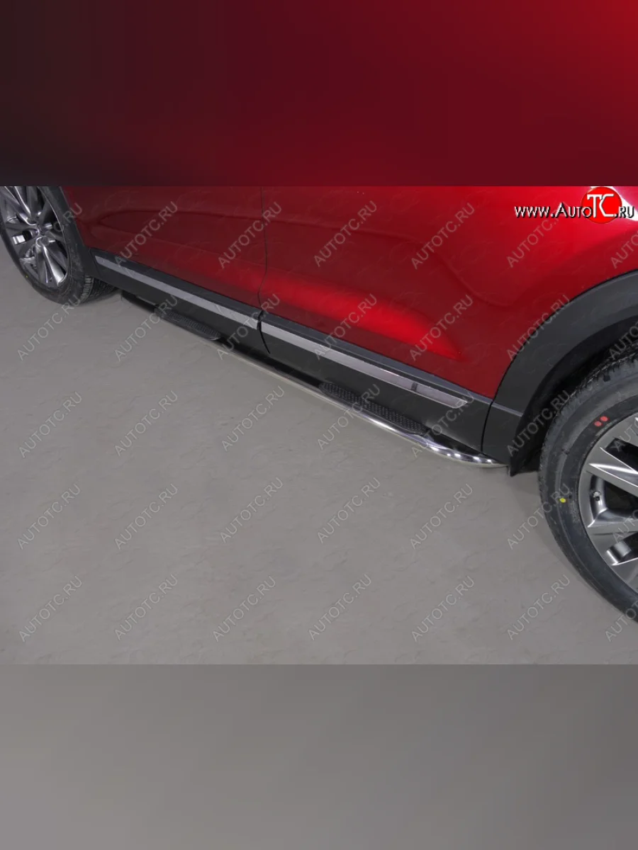 Пороги овальные гнутые с накладкой 75х42 мм Mazda CX-9 TC дорестайлинг (2015-2025) (серые)  в Перми Пермском крае