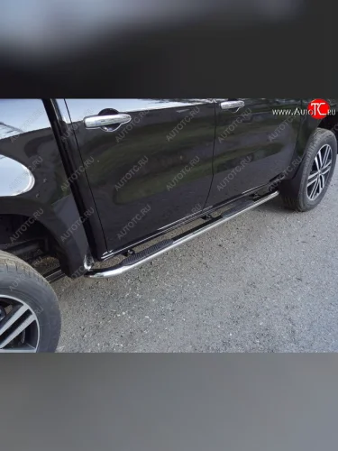 Пороги овальные гнутые с накладкой 75х42 мм (серые) Mercedes-Benz X class W470 (2017-2020)