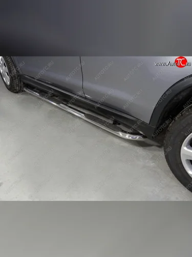 Пороги овальные гнутые с накладкой 75х42 мм (серые) Mitsubishi ASX 2-ой рестайлинг (2017-2020)