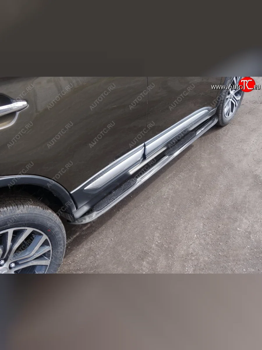 Пороги овальные гнутые с накладкой 75х42 мм Mitsubishi Outlander GF 3-ий рестайлинг (2018-2022) (серые)  в Керчи Республика Крым