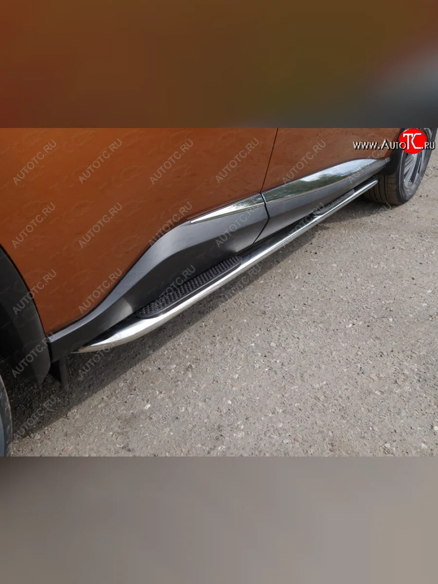 Пороги овальные гнутые с накладкой 75х42 мм ТСС Тюнинг Nissan Murano 3 Z52 дорестайлинг (2015-2022) (серые)  в Самаре Самарской области