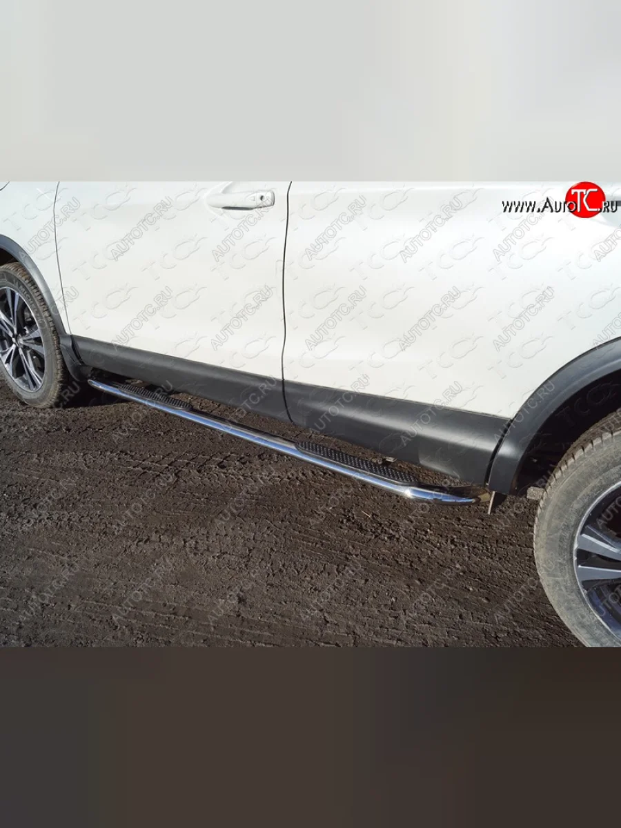 Пороги овальные гнутые с накладкой 75х42 мм ТСС Тюнинг Nissan Qashqai 2 J11 рестайлинг (2017-2022) (серые)  в Самаре Самарской области